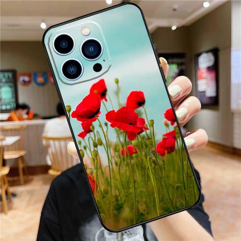 Red Corn Poppy Flower Case For iPhone 17 16 15 13 12 11 14 Pro Max Mini Plus 16e 17 Air Bumper Cover Accessories