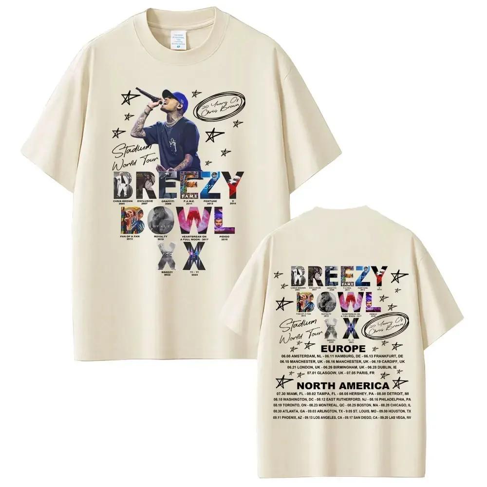 Chris Brown Graphic Tshirt Breezy Bowl Xx Tour T Shirts Unisex Wounisex Fashion Hip Hop Vintage Short Sleeve Oversized Tshirts Blac