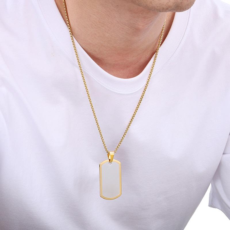 Creative Dazzle Color Square Tag Necklace for Men Hip Hop Polished ID Accessory Stainless Steel Trend Jewelry 60cm Length