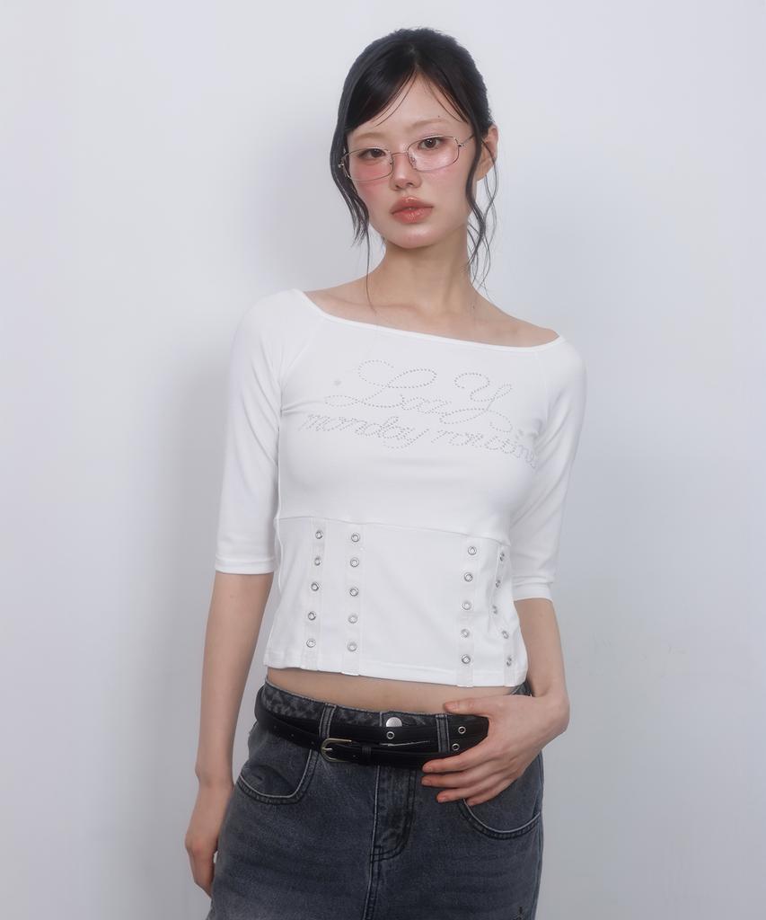 LMR Hot Fix Eyelet Boat Neck T-Shirt White