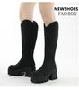 Fashion New Autumn Winter Mid Calf Boots Punk Goth Chunky Platform High Heels Motorcycle Long Boots Women Shoes For Woman Big Size