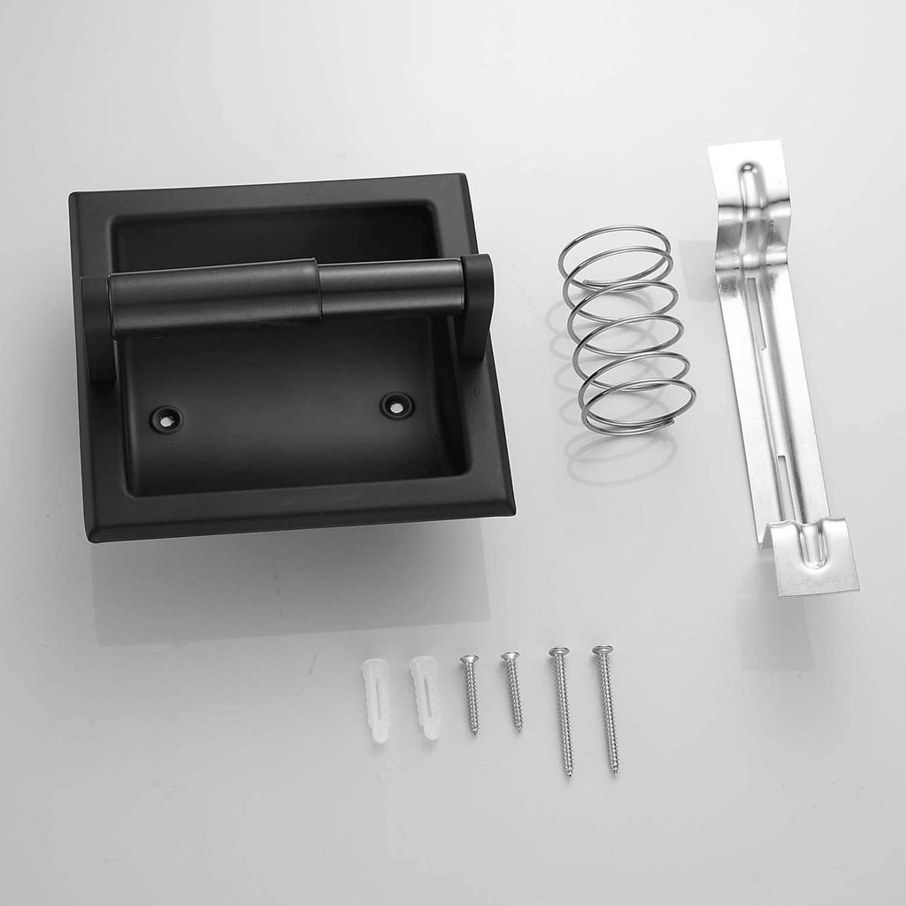 Recessed Toilet Paper Holder Black 304 Stainless Steel Cr Plated Inside Wall Toilet Roll Holder for Bathroom