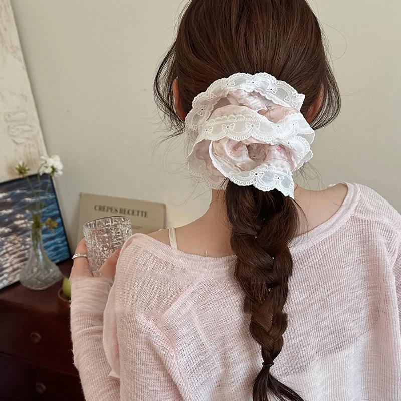 Fabric Double Pleated Lace Lace Large Intestine Hair Band Mori Small Fresh Girl Headrope Fashionable Versatile Hair Accessories Woman