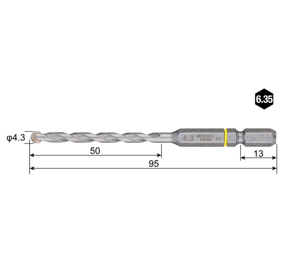 VESSEL Kissenbohrer Porzellanbohrer 3er-Set <Für Fliesen> 4,3 mm CPD3S-4.3