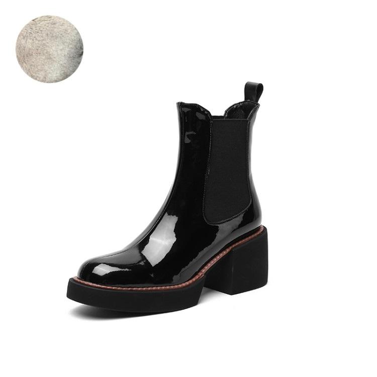 Fashion HOT SALE Women Boots Patent Leather Shoes for Women Round Toe Chunky Boots Platform Shoes Winter Modern Boots Women Punk Shoes