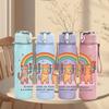 1PC Cats Rainbow Inspirational Text 750ml Color Plastic Sports Water Bottle Leakproof Flip Straw Lid For Sports Office Home Use