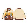 Winter American Street Retro Color Block Jacket Cartoon Embroidery Loose Casual Couple Outerwear
