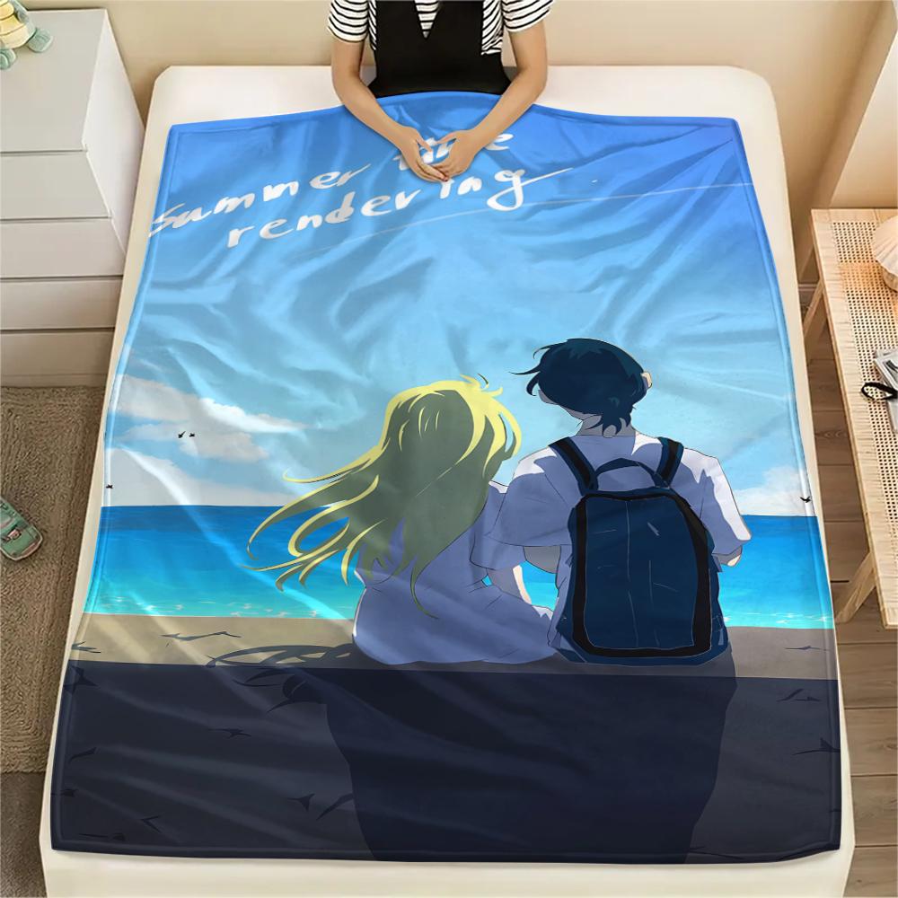 1PC Summer time Rendering Print Flannel Blanket, High quality All Seasons, Home Decor, Warmth and Comfort, Perfect for Christmas Gifts