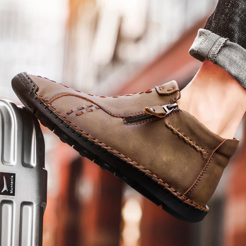 Mens Large Size Handmade Genuine Leather Men Boots Comfortable Ankle Boots for Men Casual Shoes Autumn Winter Men Shoes