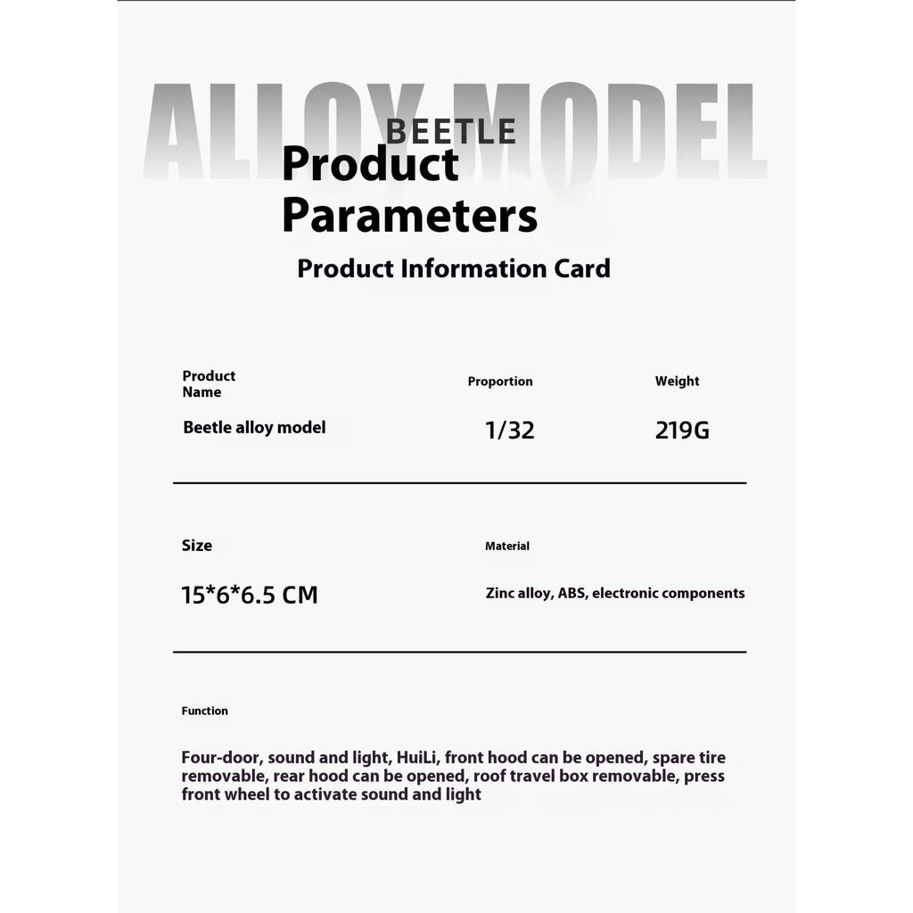 1/32 Volkswagen Beetle Alloy Die-cast Car Model Sound and Light Bring Back Pull Function Vehicle with Base Ornament Children's Gift