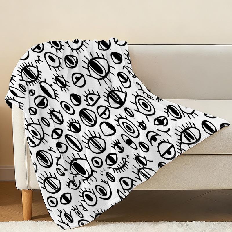 Flannel Fleece Throw Blanket | Lightweight & Soft, Black White Eye Pattern, Cozy Home Decor for Window Sill, Perfect for Halloween Christmas