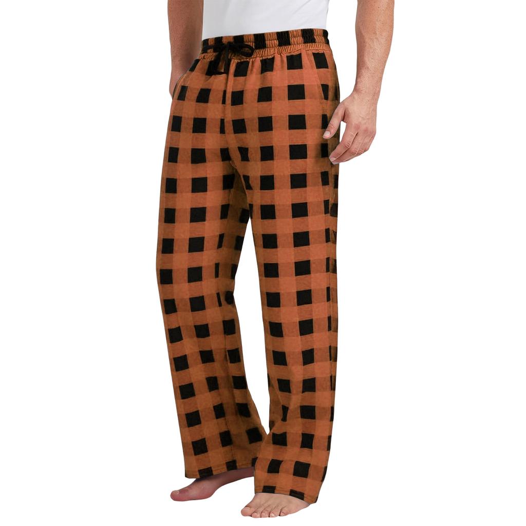 Men's Drawstring Plaid Print Pants - Long Casual Trousers With Belted Pockets