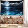 1 Ocean Moon Beach Tapestry Wall Hanging - Soft, Durable 100% Polyester Fabric | Vibrant Night Sky Design with Luminous Moonlight Reflections | Ideal