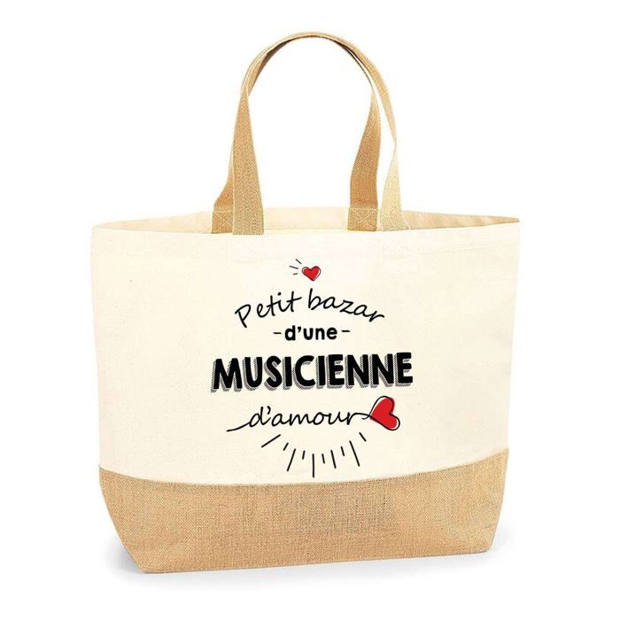Sac en jute - PLANETEE - Petit Bazar Musicienne d'Amour - jute naturel - porté épaule - imprimé France