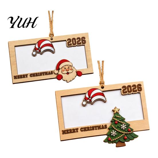 Money Gift Holder for Christmas Tree 2Pcs Hanging Ornament Cash, Wooden Xmas Decorative Cash Storage Decoration, Reusable Box Holiday Party