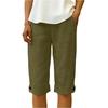 Women's Summer Fashion Color Elastic Waist Cotton Linen Five Quarter Pants Casual Loose Rolled Edge Pocket Shorts