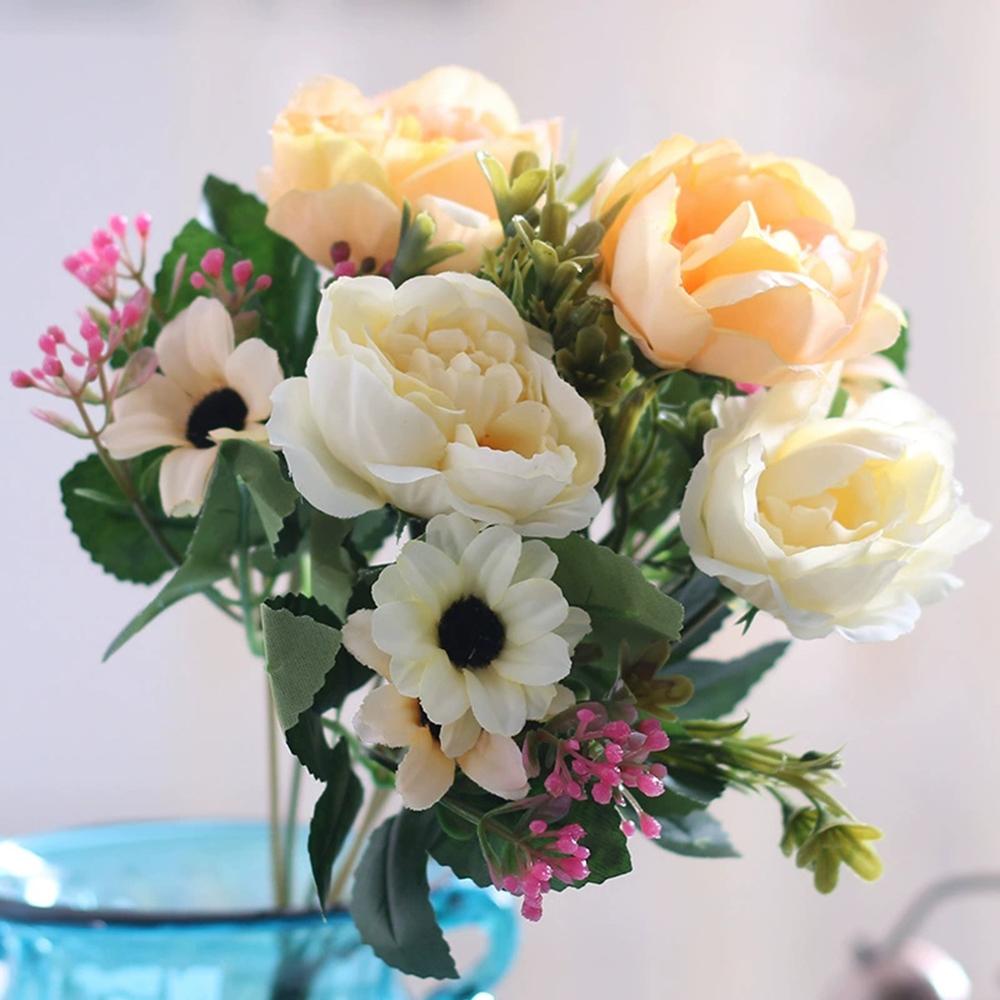 Peony Flowers Silk Artificial Bouquet Babybreaths Accessories Fake Daisy Flowers Wedding Home Decor Room Decoration Party