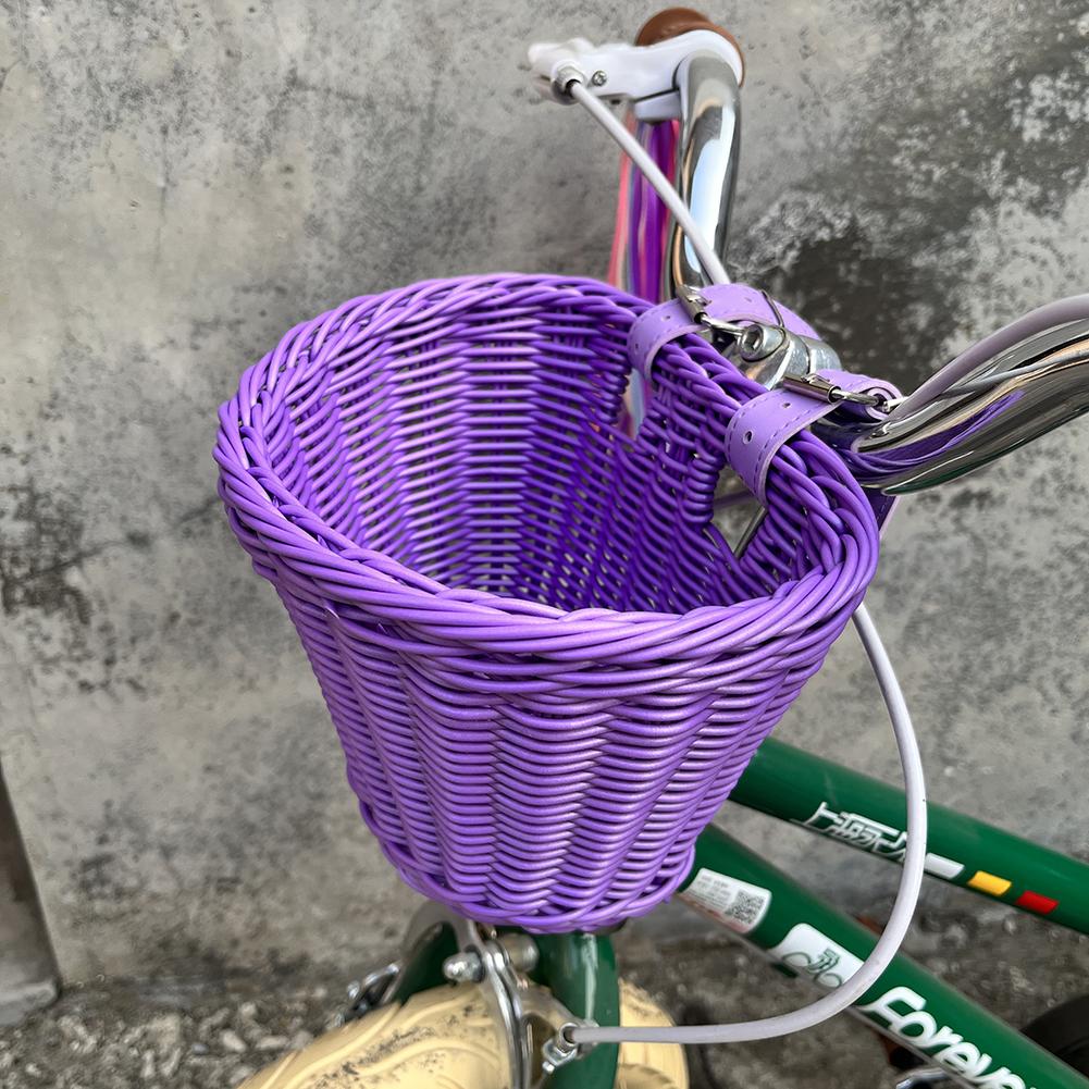 4pcs Hand-Woven Bicycle Basket with Bell Tassel Stickers Adjustable Bike Handlebar Carrier Basket Cycling Accessories