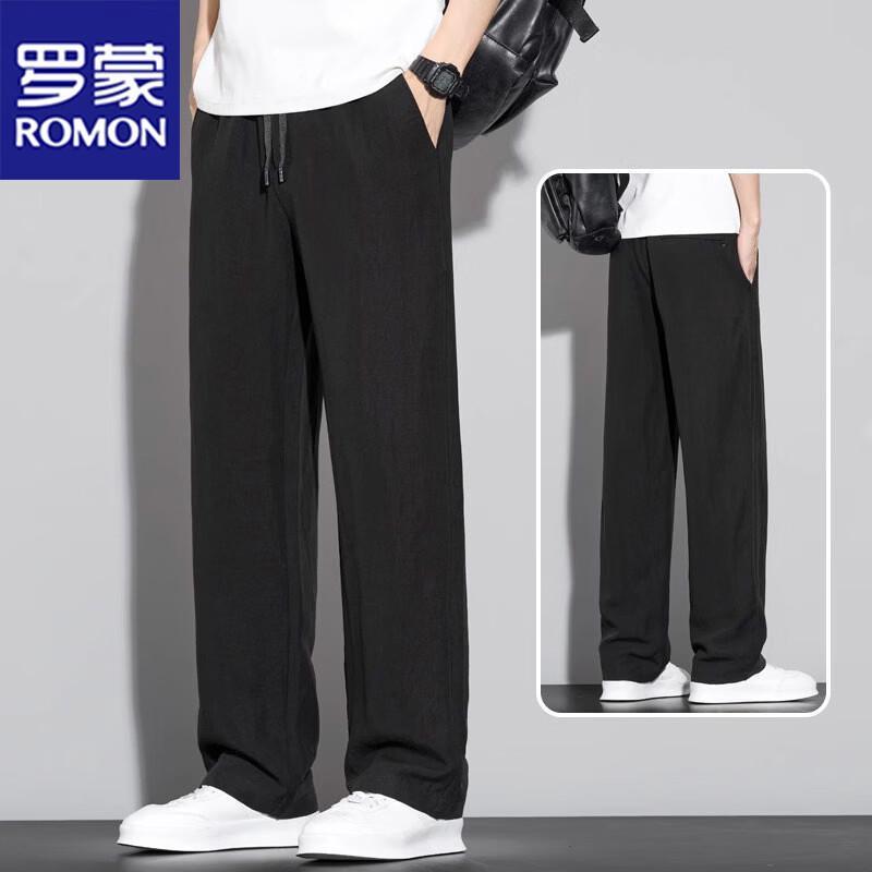 ROMON Men's Summer Tencel Linen Blend Casual Straight Leg Pants