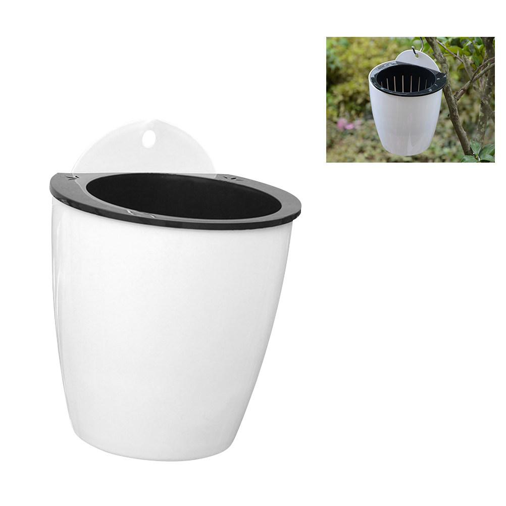 Plastic Hanging Planter Self Watering Flowerpot White Round Gardening Wall Mounted Plants Holder Long Time Water Storage Size 2