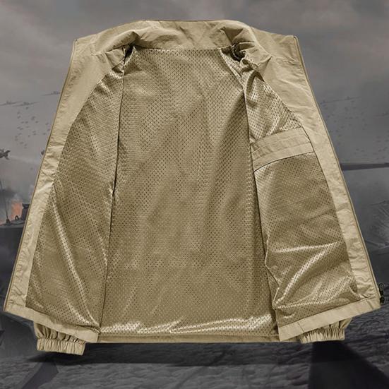 Herren Jacke Stehkragen Langarm Reißverschlussleiste Frühling Herbst Mantel mit Taschen Einfarbig Lockere Passform Vielseitige Oberbekleidung