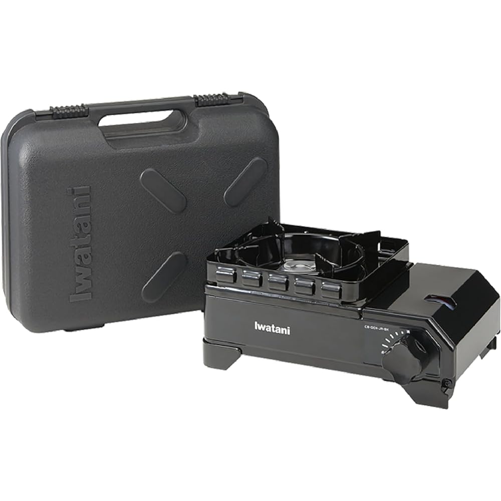Iwatani Cassette Fu Tough Maru Junior Black with Case - Gas Cassette Stove, Barbecue Grill, Camping, Outdoor BBQ Grill, Made in Japan (CB-ODX-JR-BK)