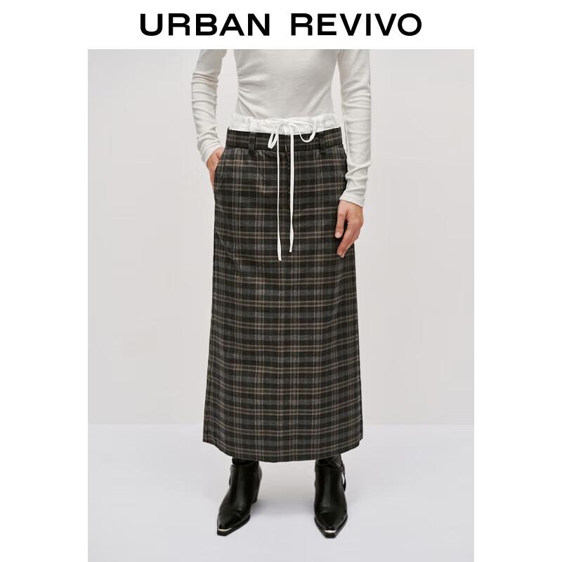 UR Women s Retro Plaid Back Slit Skirt M