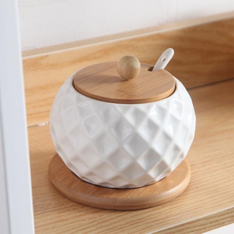 Sturdy Ceramic Condiment Canisters Stylish Ceramic Seasoning Jars with Bamboo Lids for Barbecue Parties and Camping
