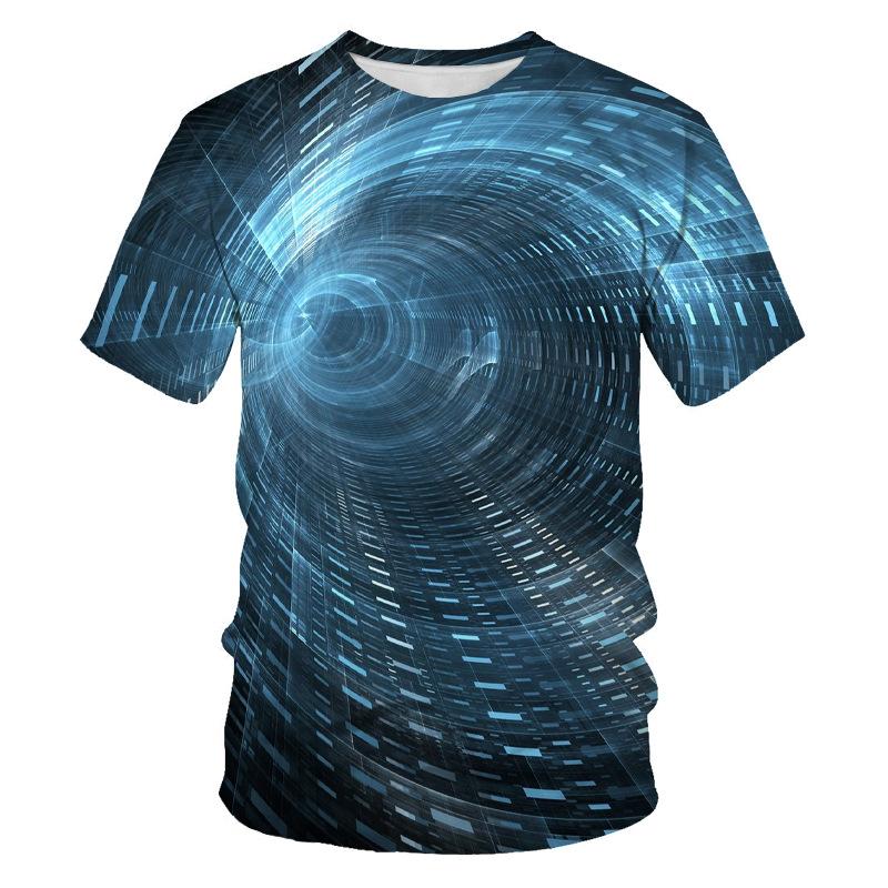 Summer Men's Fashion Fun Geometry Pattern 3D Printed T-shirt Loose Breathable Oversized Casual Sports Versatile Round Neck Short Sleeved T-shirt