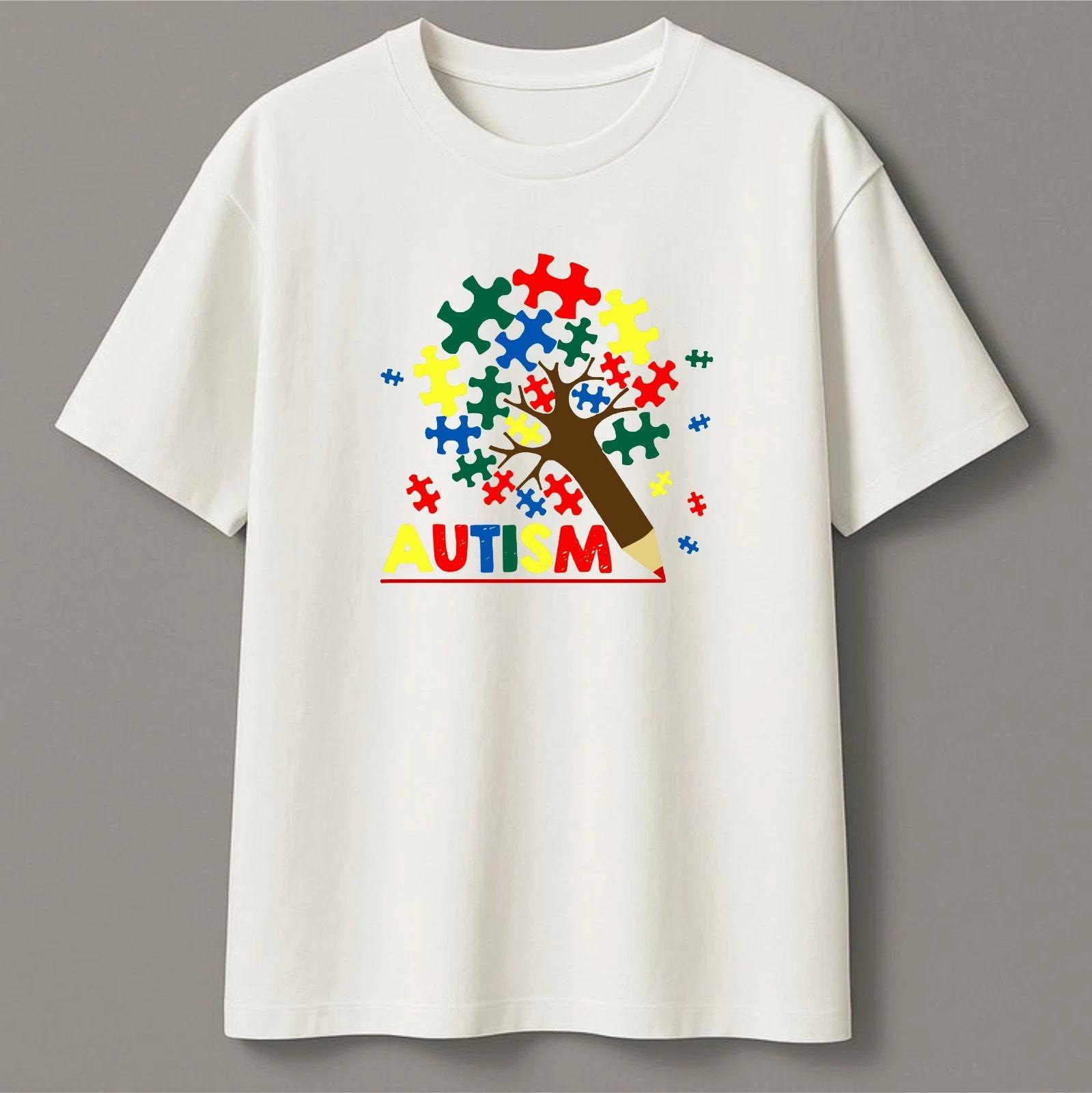 

Autism Awareness Puzzle Tree Pencil T-Shirt, Piece Support Gift Graphic Tee 3XL