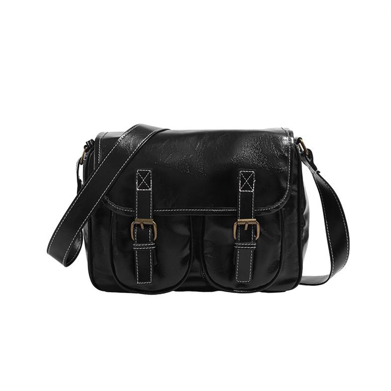 Oil Wax Leather British Style Briefcase Bag for Women 2024 New Retro Messenger Bag Large Capacity Single Shoulder Crossbody Bag for Women Trendy