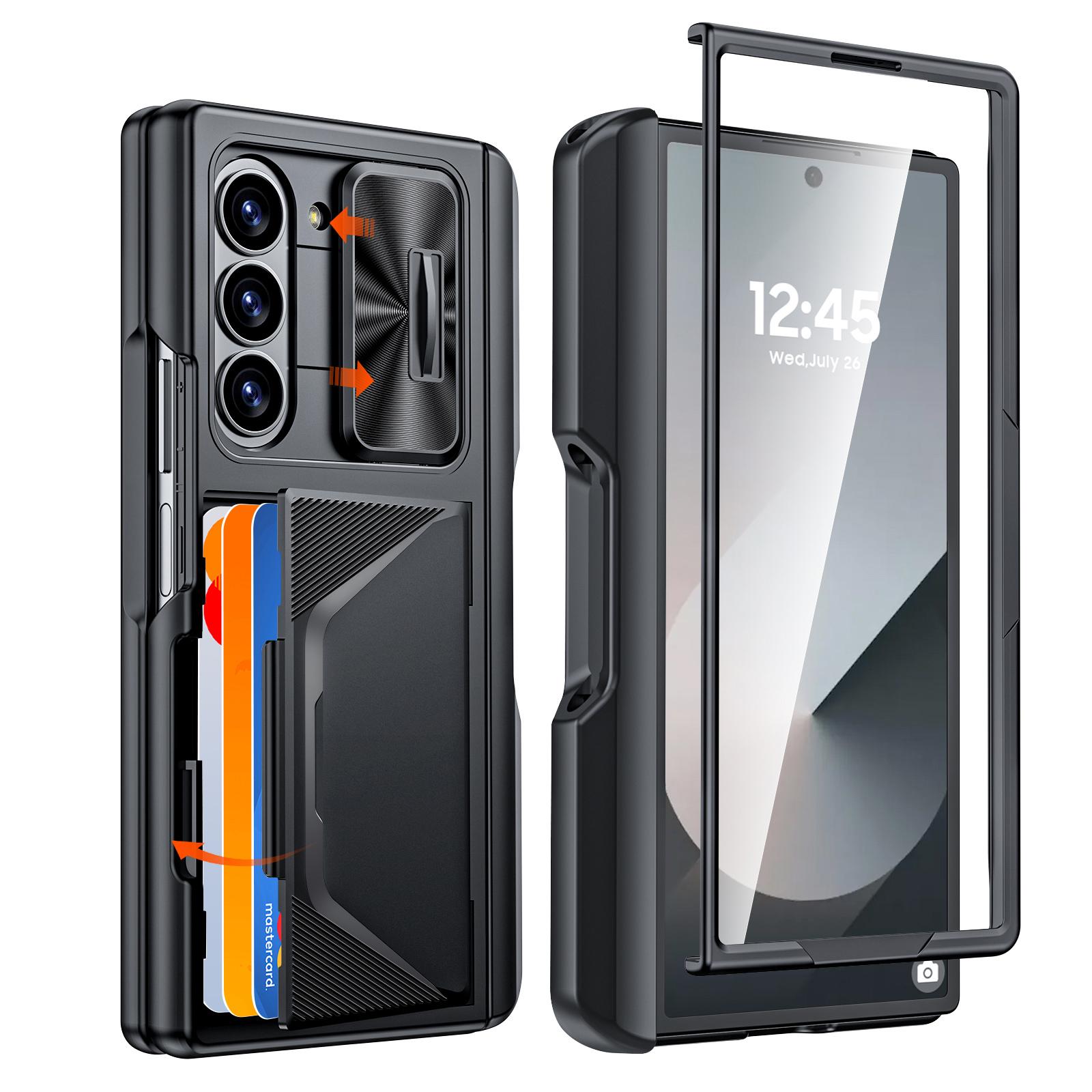 For Samsung Galaxy Z Fold 6,Back Card Pack,Integrated Pen Slot,Full Coverage 9H Protective Film,Shockproof Phone Case-Light Blue чёрный