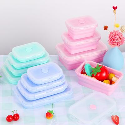 3 Stück/4 Stück Silikon Faltbare Bento Box Tragbare Outdoor Frischhaltebox Lebensmittel Aufbewahrungsbehälter mit Deckel BPA-frei Lunchbox