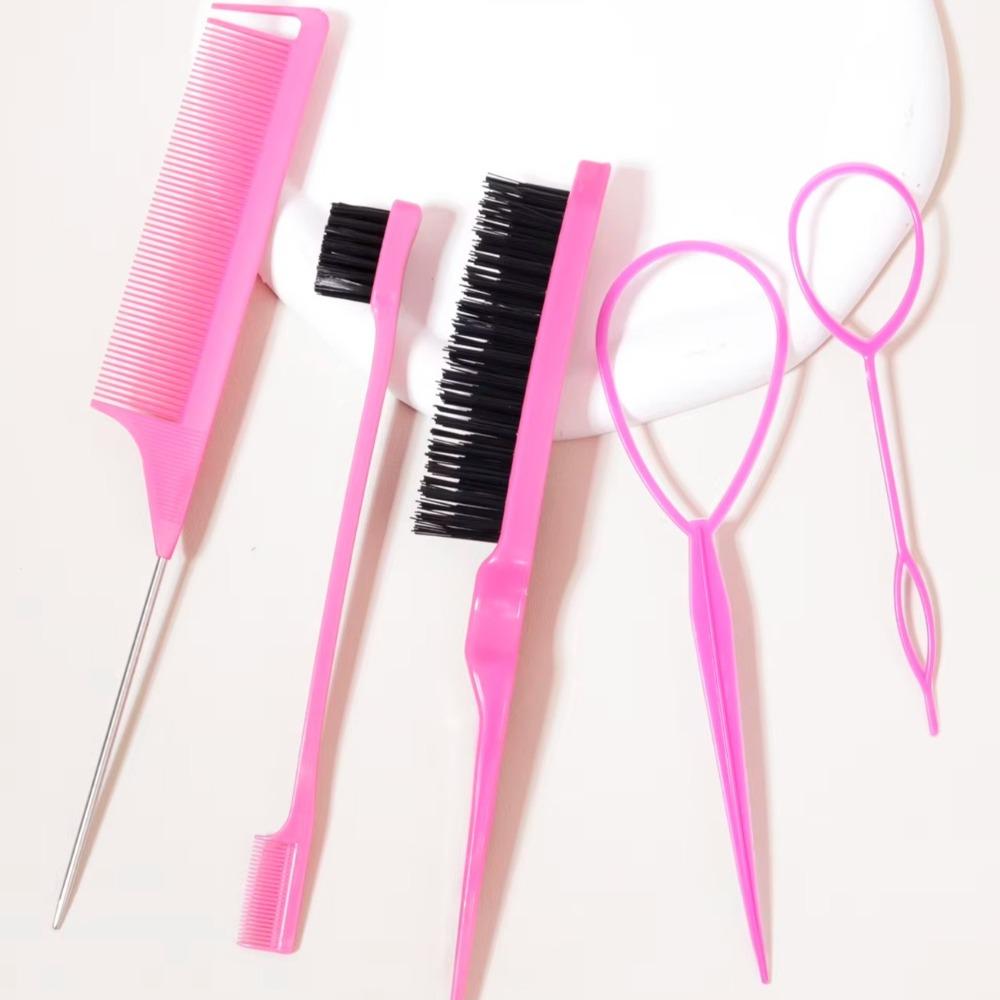 5Pcs/set Edge Brush Hair Styling Comb Set Rat Tail Comb Teasing Brush Slick Brush Set  Styling Tools