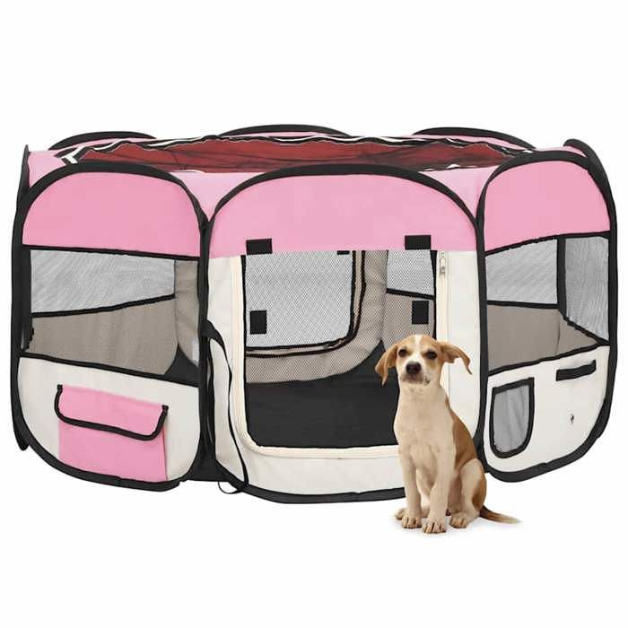 VidaXL Parc Pliable pour Chien avec Sac de Transport Rose 125x125x61 cm Enclos 171011