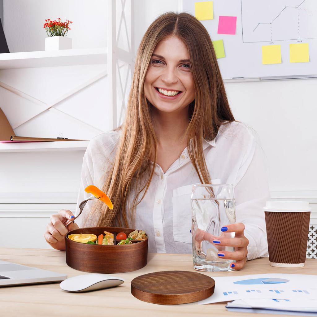 Amosfun Wooden Bento Box, 800ml, Japanese Style, Large Capacity, Stylish, Sushi Case, Removable Divider, Suitable for Men and Women, Commuting, School