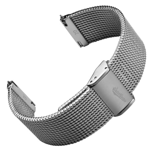 

Ремешок для часов WatchGecko Oblique из миланской сетки с уникальным диагональным узором и раздвижной застежкой, подходит для всех типов часов (Полированная отделка, 19 мм)