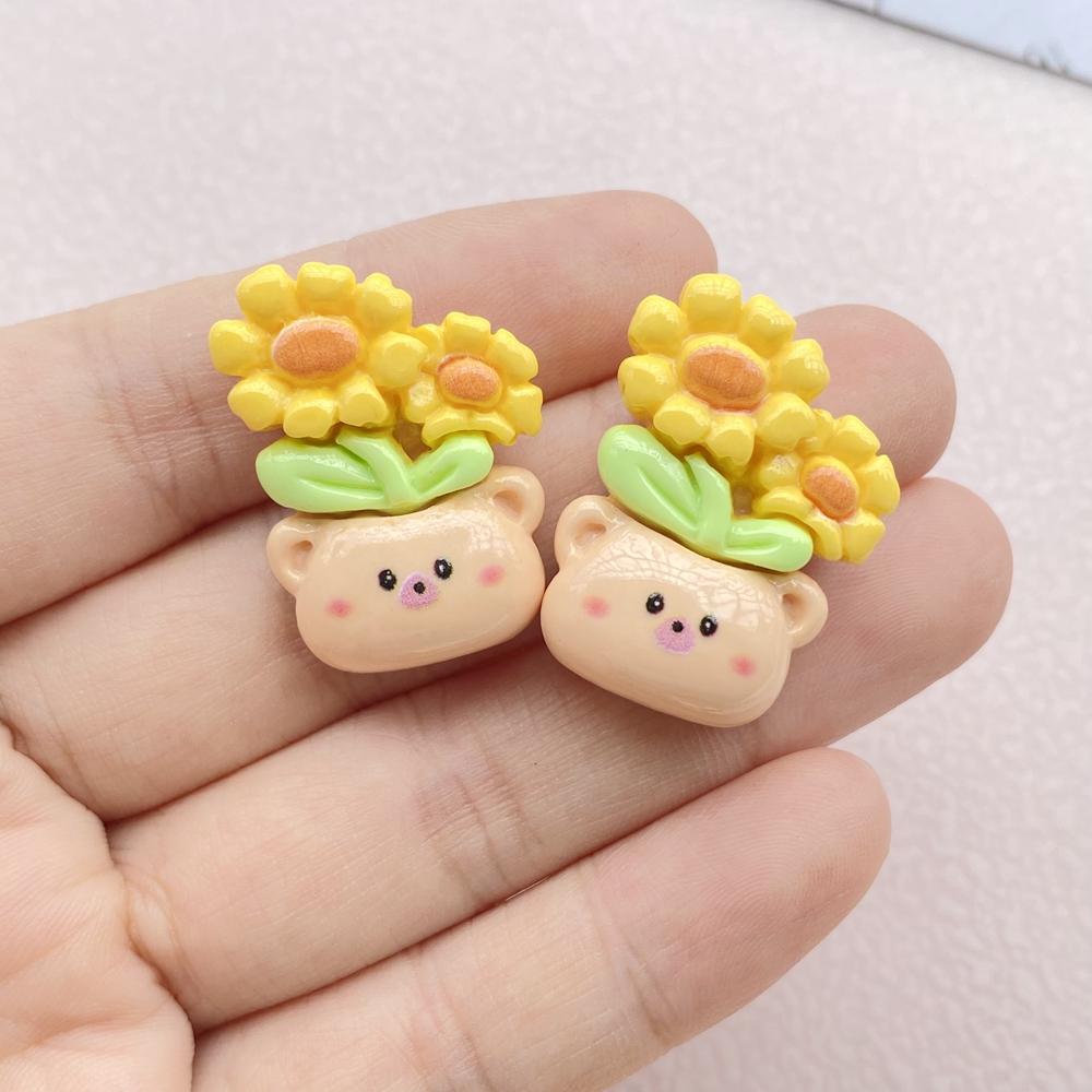 10PCS New Models Colorful Cartoon Animal Flowers Series Resin Scrapbook DIY Jewelry Hairpin Headrope Decoration Crafts