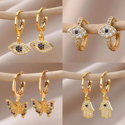 New In Zircon Evil Eye Earrings For Women Gold Color Stainelss Steel Earring Wedding Aesthetic Vintage Jewelry Gift Brincos