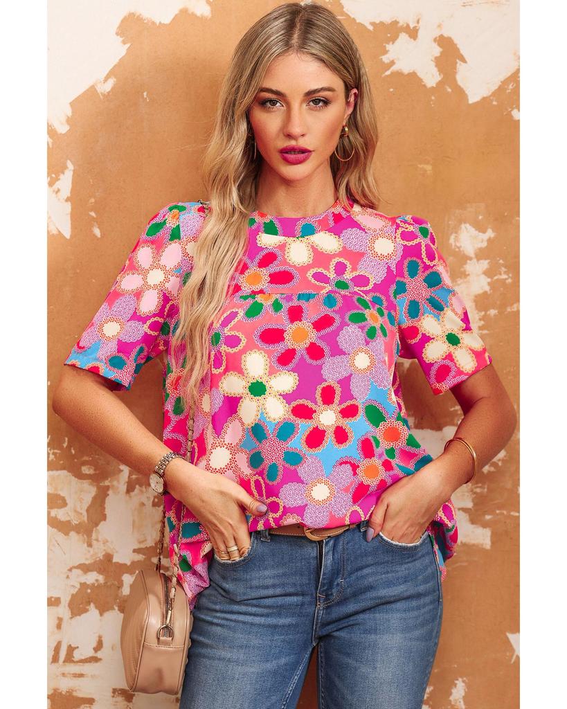 Azura Exchange Top s potiskem květin a pufovanými rukávy