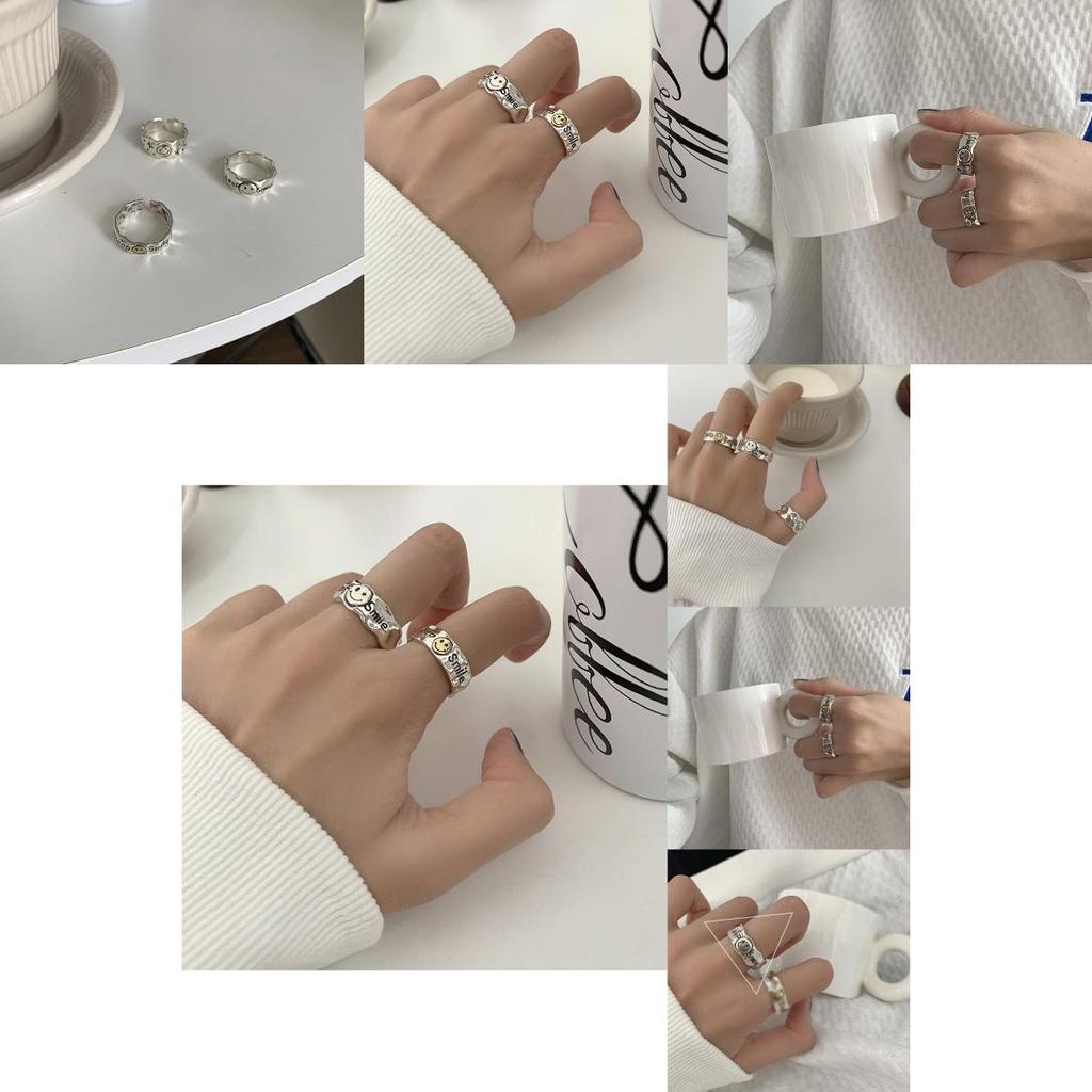 Schicker unregelmäßiger Smiley-Gesicht verstellbarer Ring für Damen in zeitgenössischer koreanischer Ästhetik mit 925er Silber