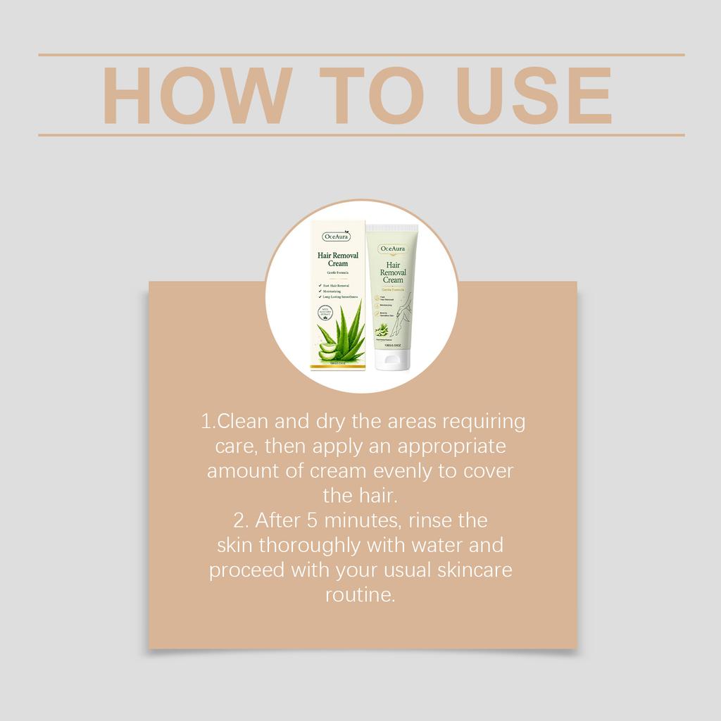 Gentle Hair Removal Cream, quick application, suitable for multiple areas, comfortable on the skin, odorless