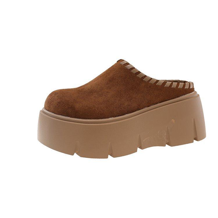 Boken Bag Head Half Slippers Women's Outer Wear 20025 New Autumn and Winter Thick Bottom Height Increase Shorty Le Lazy Muller Slippers