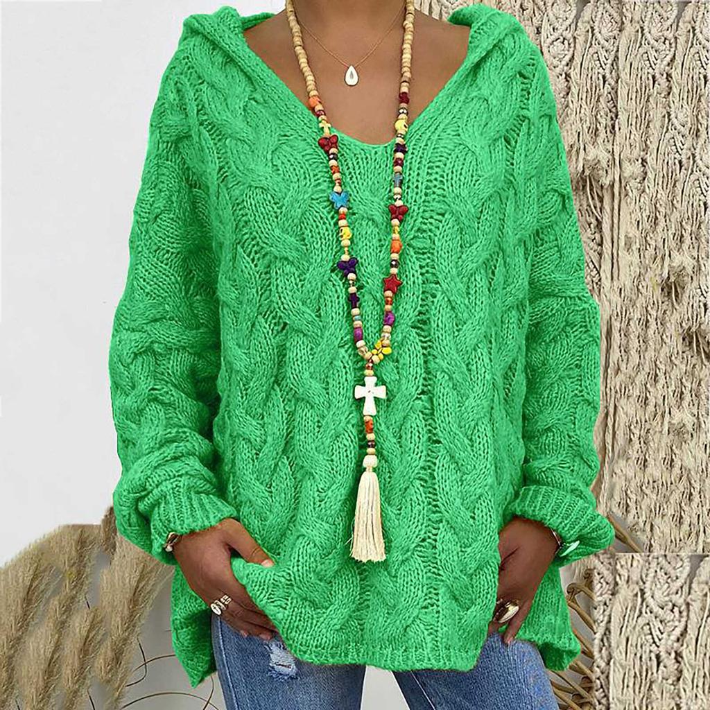 Women Fashion Loose Large Size Solid Color Hood Long Sleeves Sweater Tops