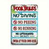1PC Pool Rules Metal Sign 8x12 Funny Warning Plaque No Diving No Peeing No Running Durable