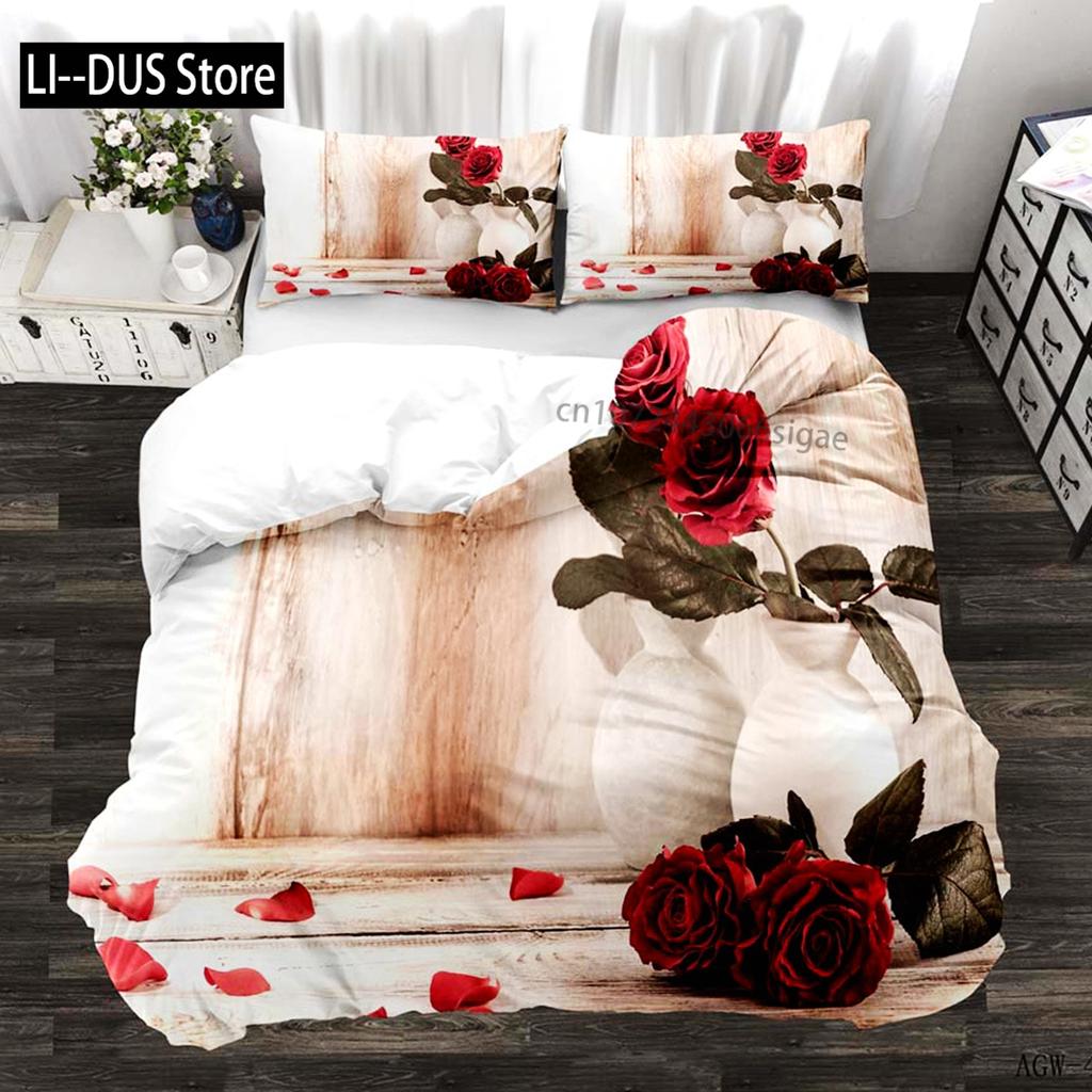 Ros Överkastset Mikrofiber Ros Romantiska Blommor Par Täcke Alla Hjärtans Dag Gåva Blommigt Tema King Quiltöverkast