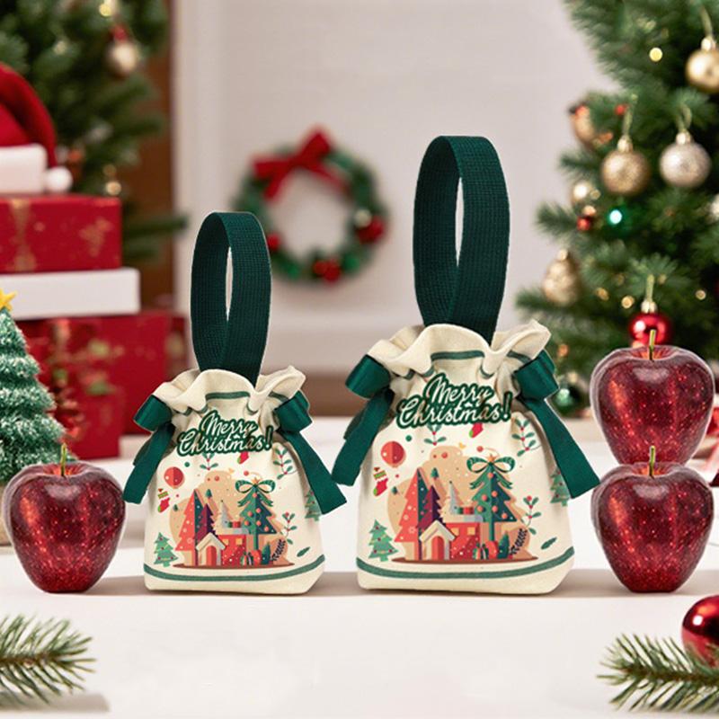 1-5pcs Christmas Drawstring Candy Bag New Year Gift Bags Party Gift Pouch Holiday Treat Sack Reusable Festive Favor Bag for Kids