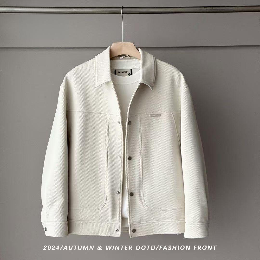 

50 White Duck Down Minimalist Solid Color Cropped Lapel Jacket M (45-60kg) брудно-білий