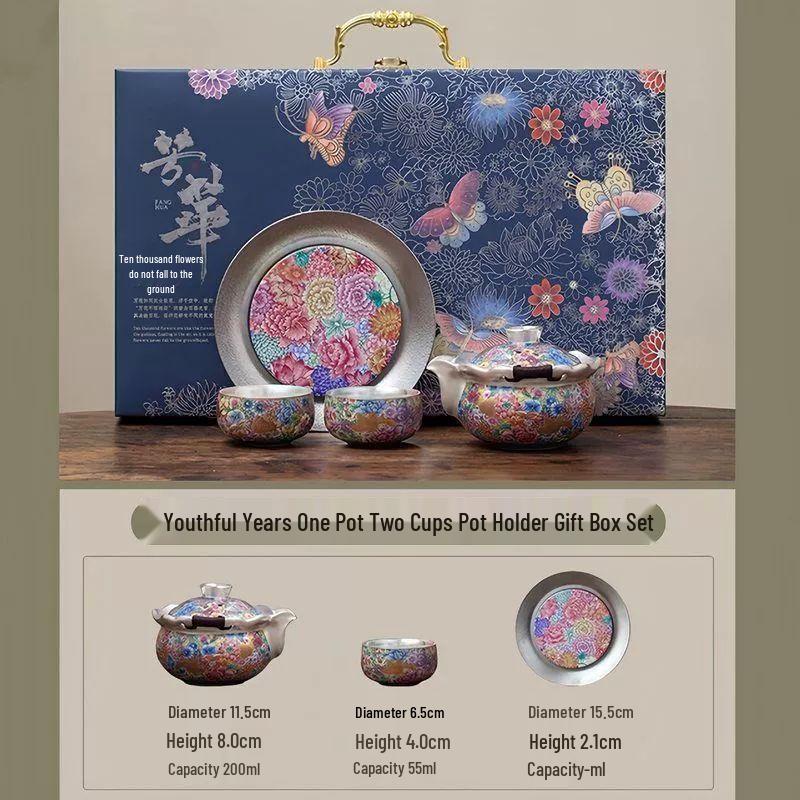 Qiu Qiao Enamel Gilt Butterfly Ceramic Kung Fu Tea Set