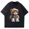 Washed Vintage Streetwear Teddy Bear Graphic T Shirt Stylish Bear Print Unisex Cotton Crew Neck Short Sleeve Casual Street Tee